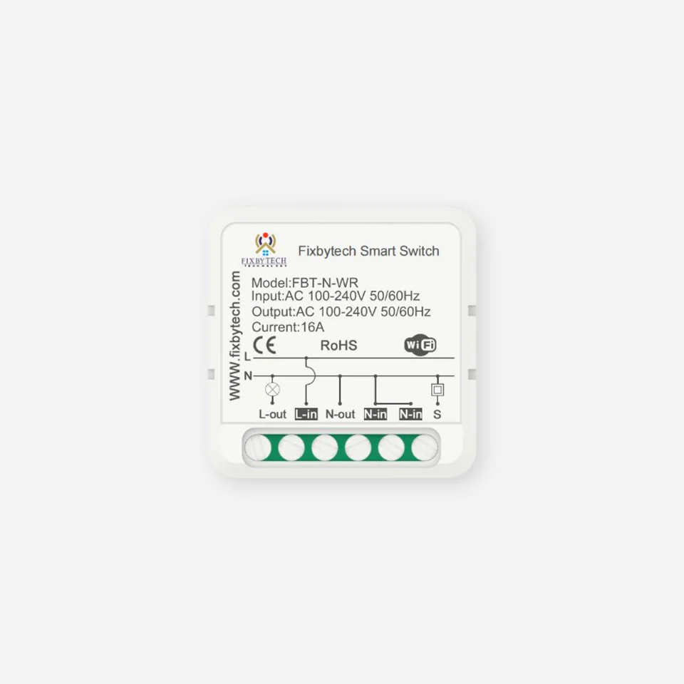 FBT-N-WR Mini Smart Switch 16A 1 Gang Works with Smart Life App Alexa Google Home
