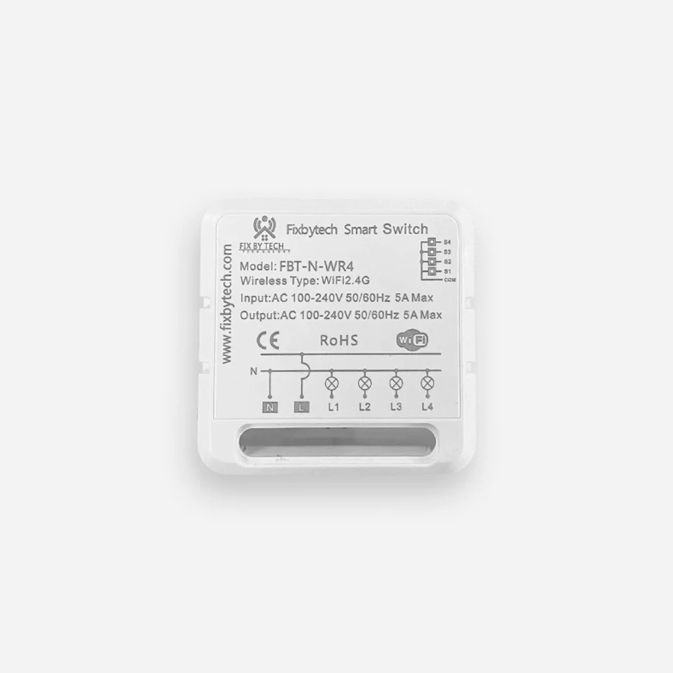 FBT-N-WR Mini Smart Switch 5A 4 Gang Works with Smart Life App Alexa Google Home